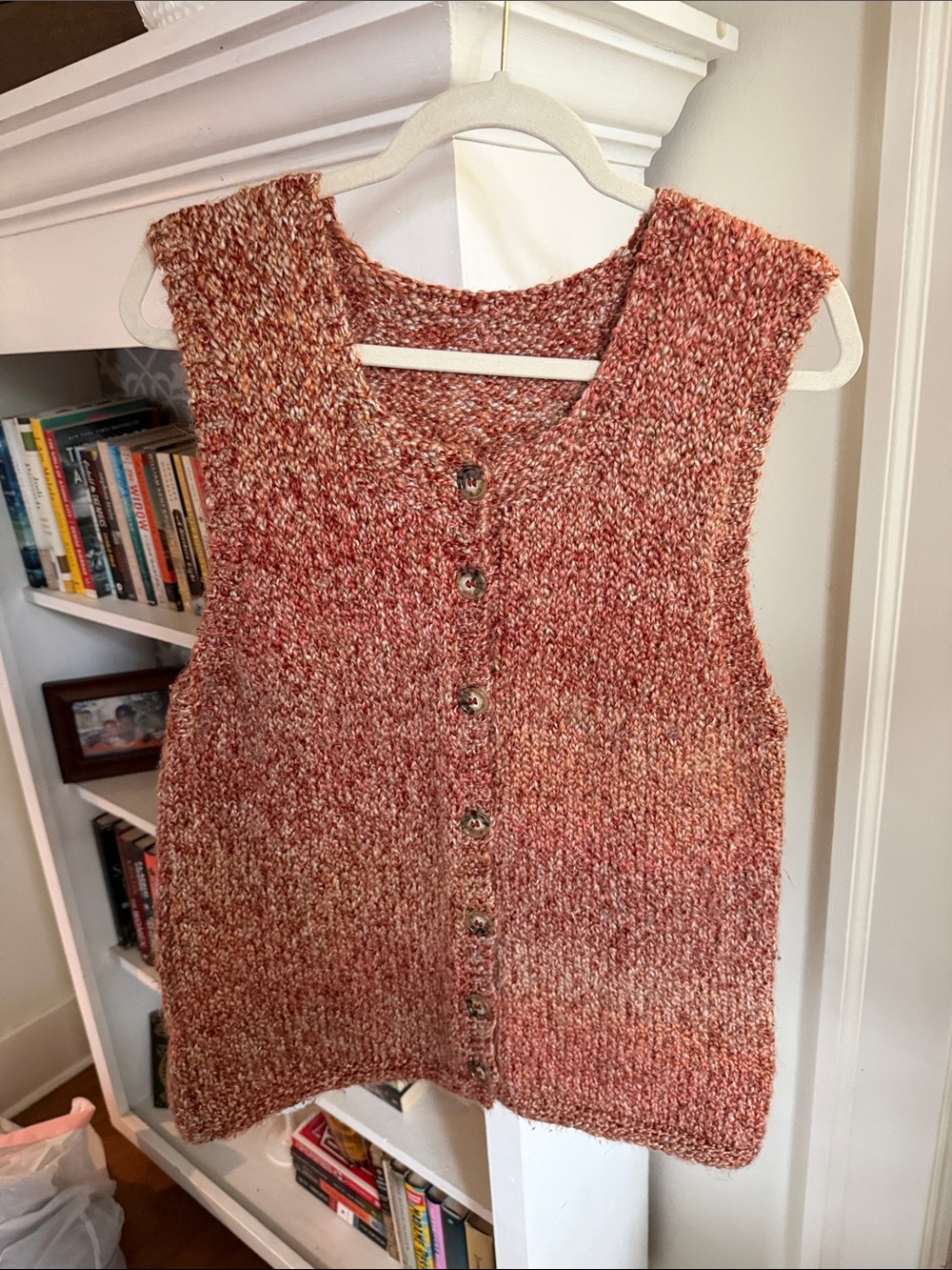 Hand Crafted Marled Rust & Cream Button-Front Knit Vest